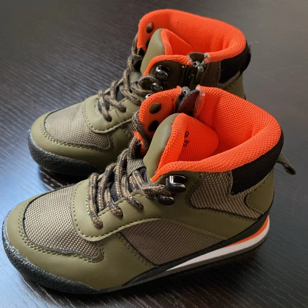 Gap Kids Boys Size 9T Olive Green Orange High Top Sneaker Boots NWOT
